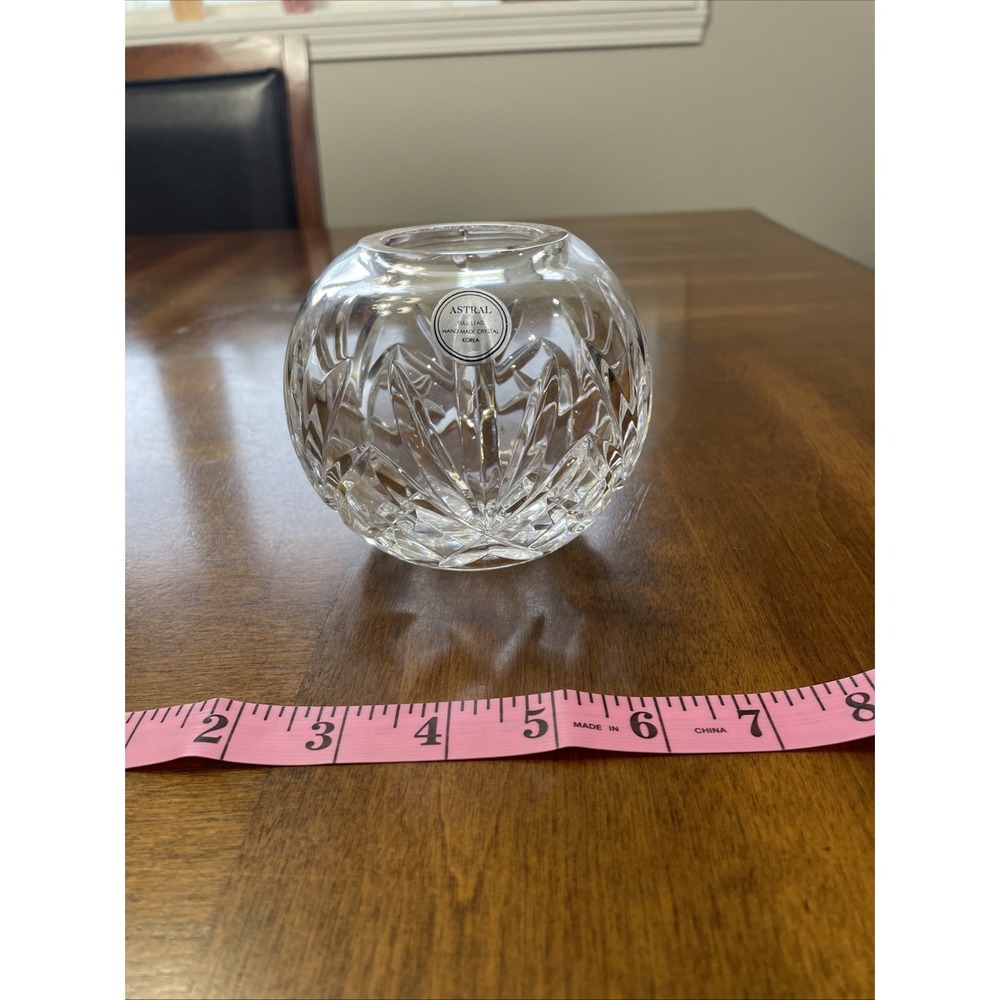 Astral Full Lead Crystal Rose Bowl 4" Swirled Sphere Vase, Handmade in Korea VTG